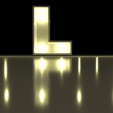Character L font with reflection. Light bulb glowing letter alphabet. Capit.. Stock Photos