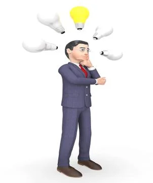 Character Lightbulbs Shows Power Source And Business 3d Rendering Ilustração Stock