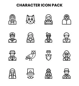 Character Line Graphics Icons Pack Stock Illustration