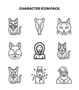 Character Line Graphics Icons Pack Illustrazione stock