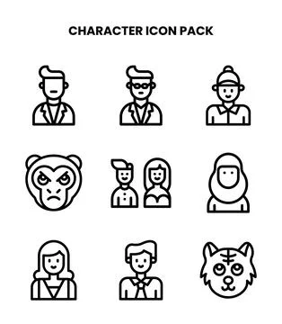 Character Line Icons Pack Illustrazione stock