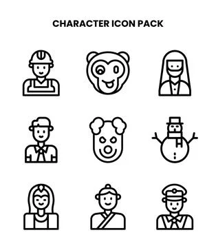 Character Line Icons Pack Stock Illustration