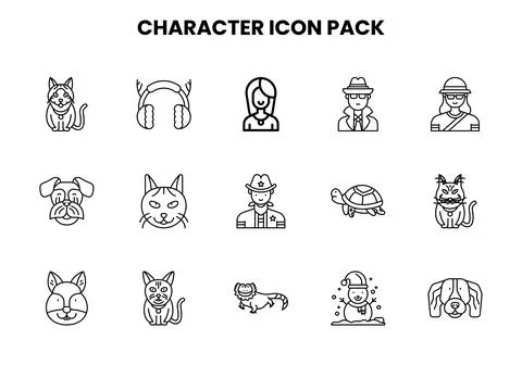 Character Line Icons Pack Stock Illustration