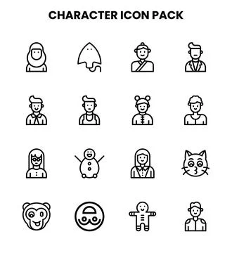 Character Line Scalable Icons Pack Stock Illustration