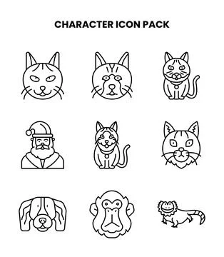 Character Line Scalable Icons Pack Stock Illustration