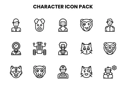Character Line Scalable Icons Pack Illustrazione stock