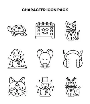 Character Line Set Icons Pack Stock Illustration