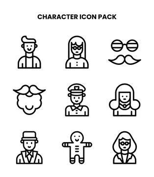 Character Line UI Icons Pack Stock Illustration