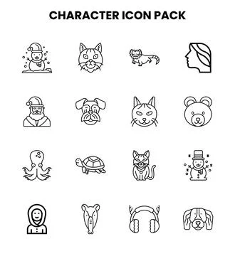 Character Line Vector Icons Pack Stock Illustration