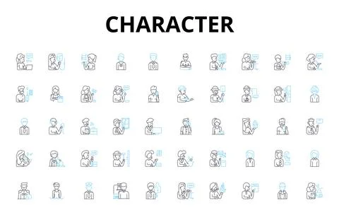 Character linear icons set. Personality, Traits, Unique, Mannerisms, Behavior イラスト素材
