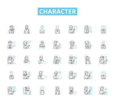 Character linear icons set. Personality, Traits, Unique, Mannerisms, Behavior イラスト素材