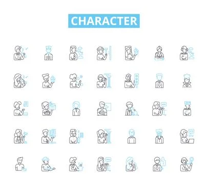 Character linear icons set. Personality, Traits, Unique, Mannerisms, Behavior イラスト素材