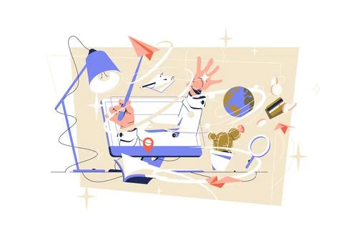 Character make magic out of laptop screen Stock Illustration