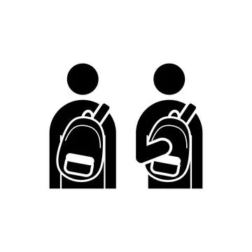 Character man carrying backpack on front icon set Stock Illustration