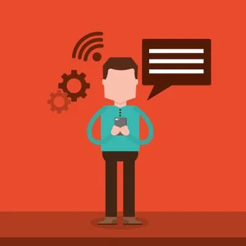 Character man chatting with smartphone device Illustrazione stock