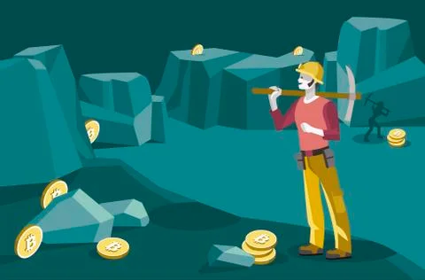 Character Man Mining  for Bitcoin Stock Illustration
