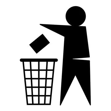Character man throws trash into trash can Isolated on white background. Envir Stock Illustration