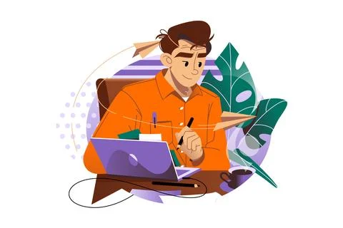 Character man working on project in office Stock Illustration