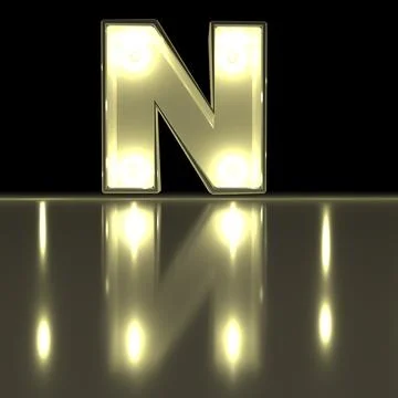 Character N font with reflection. Light bulb glowing letter alphabet. Capit.. Foto stock