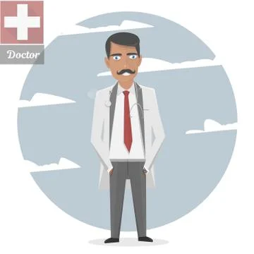 Character of the old doctor with a mustache. Vector illustration Stock Illustration