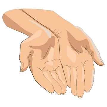 Character pair of hands with exposed palm, request or donation. Stock Illustration