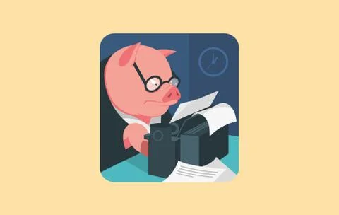 Character for pig typewriter Illustrazione stock