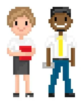 Character of Pixel 8 Bit Game, Man and Woman Vector Ilustração Stock