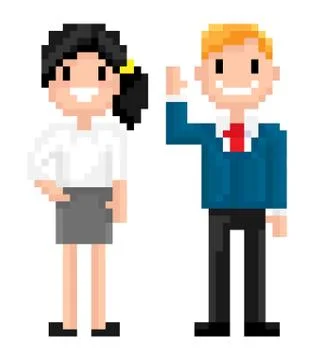 Character of Pixel 8 Bit Game, Man and Woman Vector Stock Illustration