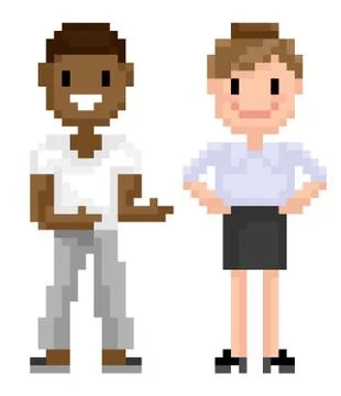 Character of Pixel 8 Bit Game, Man and Woman Vector Stock Illustration