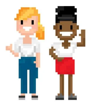 Character of Pixel 8 Bit Game, Man and Woman Vector Ilustração Stock