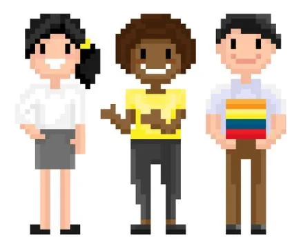 Character of Pixel 8 Bit Game, Man and Woman Vector Ilustração Stock