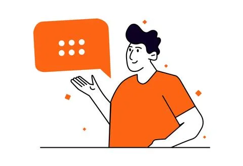 Character presenting speech bubble illustration, Man gesturing with communica Stock Illustration