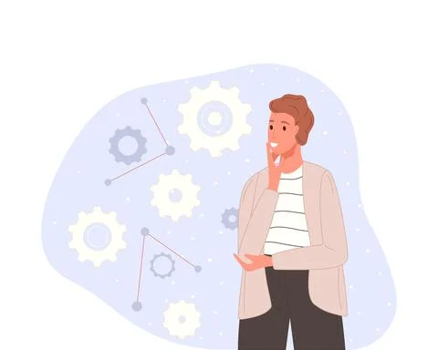 Character in process with mental mindset types or creative models to solve the Illustrazione stock