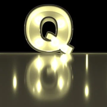 Character Q font with reflection. Light bulb glowing letter alphabet. Capit.. Stock Photos
