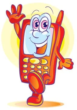 Character of a red mobile phone waving friendly, isolated object on a white b Stock Illustration
