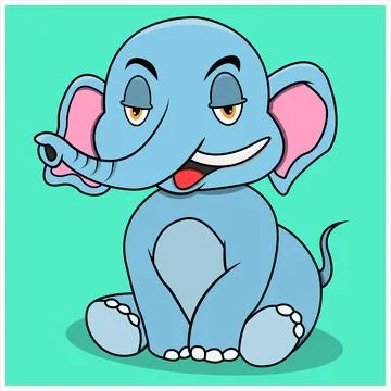 Character Relax Expression Elephant, turquoise blue Colors Background Stock Illustration