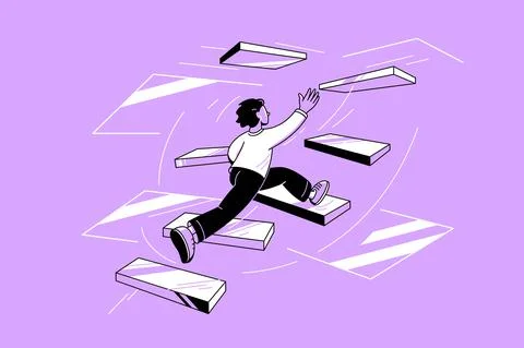 Character running up stairs in rush Illustrazione stock