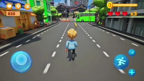 Character Running to the top of a tower to win the mobile phone video game level Stock Footage 312003891