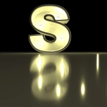 Character S font with reflection. Light bulb glowing letter alphabet. Capit.. Stock Photos