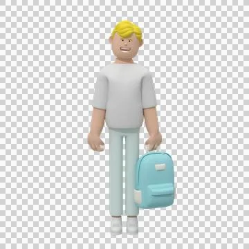 Character of a school guy with a backpack on a white background Illustrazione stock