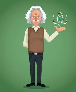 Character scientist physical and atom green background 스톡 일러스트