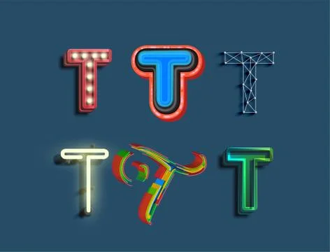 A character set of 6 different styled font, vector Illustrazione stock
