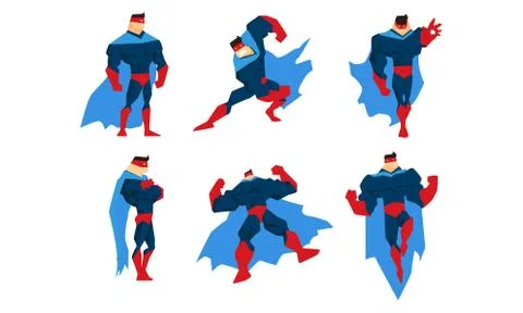 Character Set, Comic Superhero in Different Action Poses Vector Illustration Illustrazione stock