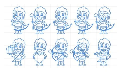 Character set cupid in various versions scribble Illustrazione stock