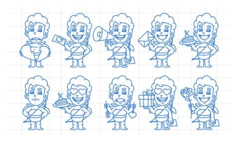 Character set cupid in various versions scribble Illustrazione stock