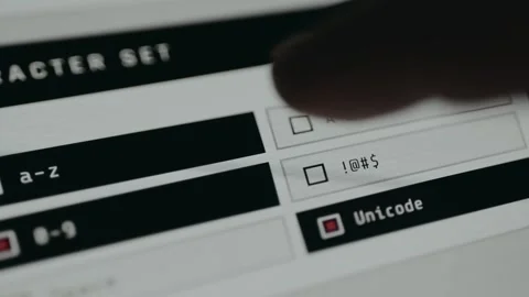 Character Set toggles, person marks a checkbox of A to Z symbols 스톡 동영상 333372880