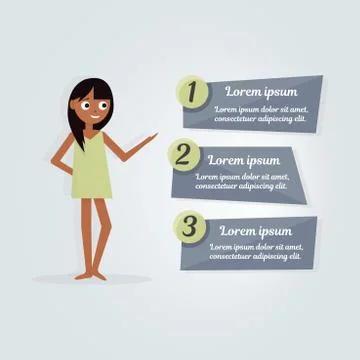The character shows on the numbered list. Young girl vector illustration for Stock Illustration