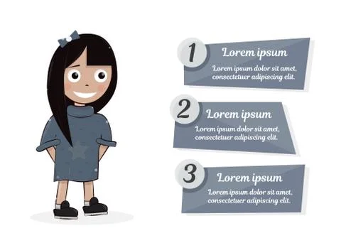 Character shows on the numbered list. Young girl vector illustration for webs Stock Illustration