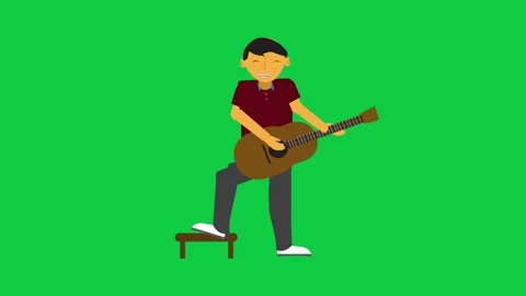 Character singing and playing guitar with right foot on stool, animated per.. Stock Footage 309771768