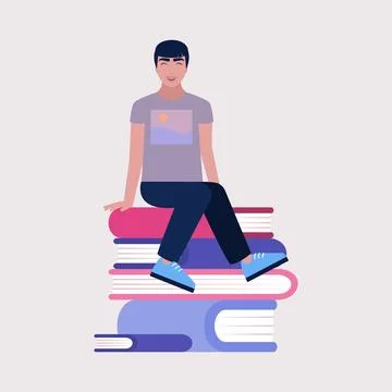 Character sitting on books Stock Illustration